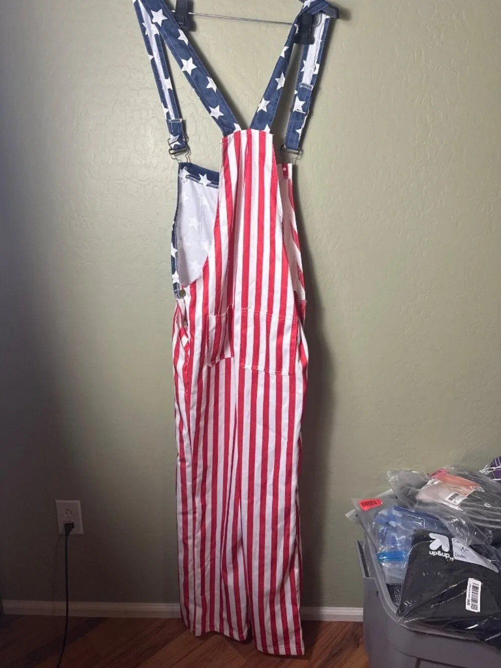 Esiaphia Men's American Flag Overalls (Small) Red White Blue